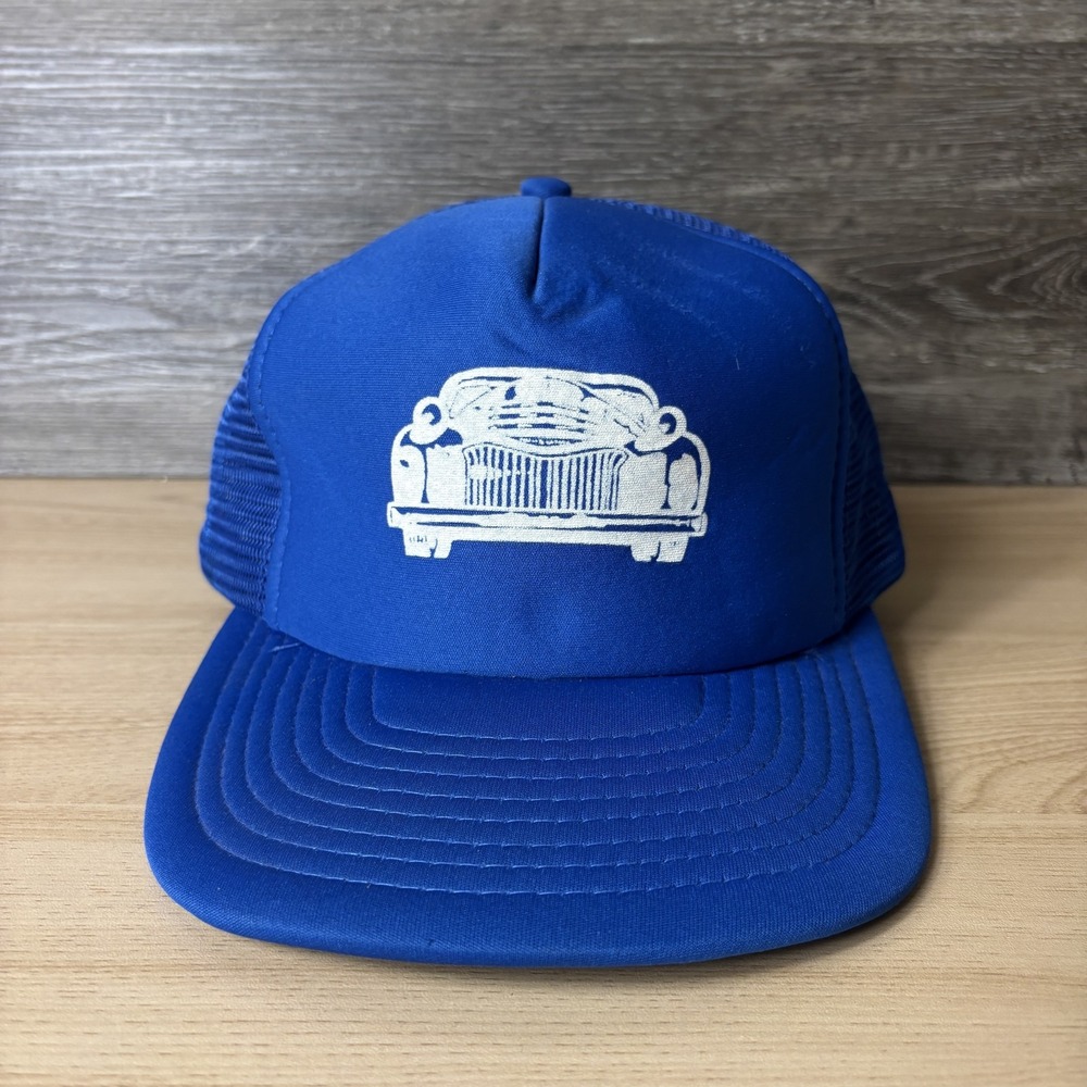 Classic Car Front Hat Cap Snap Back Blue Mesh Trucker Graphic Mens Retro Style